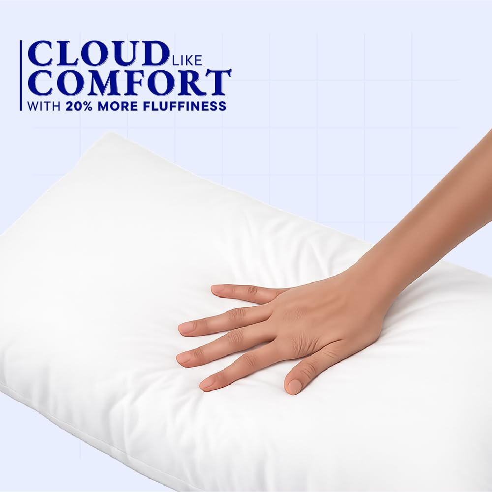 Welspun Dream Nest Microfiber Plain White Pillows Set 2 | Super Soft, Breathable & Adjustable Bed Pillows for Sleeping | White Pillow Set of 2 (40cm x 60cm) - Image 3