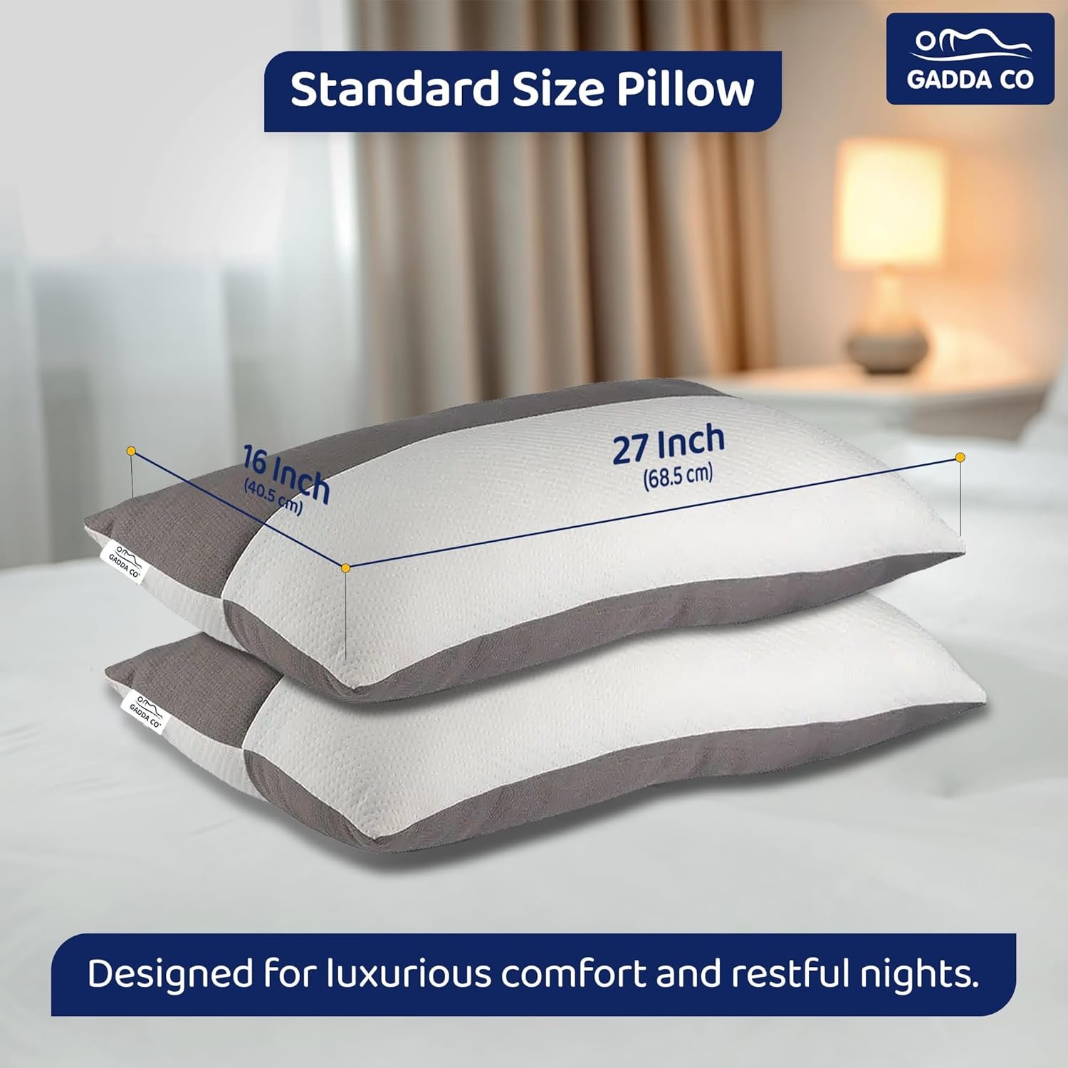 GADDA CO Hollow Sleeping Fiber Pillow with Zip | Set of 2| Height Adjustable Sleeping Bed Pillow, Soft and Fluffy | White and Grey, Standard Size with 3 Months Warranty - Image 4