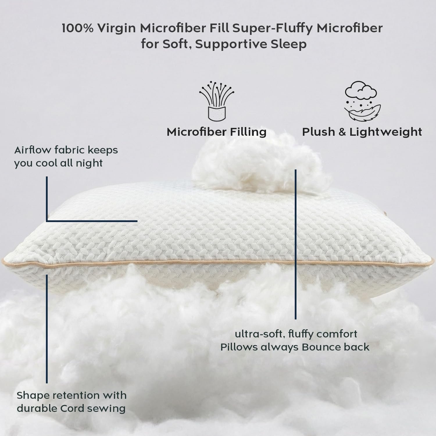 AYKA Ultimate Plush Bed Pillow Set of 4 | 100% Virgin Microfiber Filling for Neck & Shoulder Support | 17x27” Breathable Hotel Quality Pillows | Never Flat, Anti-Bacterial & Hypoallergenic | Supersoft - Image 3