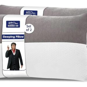GADDA CO Hollow Sleeping Fiber Pillow with Zip | Set of 2| Height Adjustable Sleeping Bed Pillow, Soft and Fluffy | White and Grey, Standard Size with 3 Months Warranty