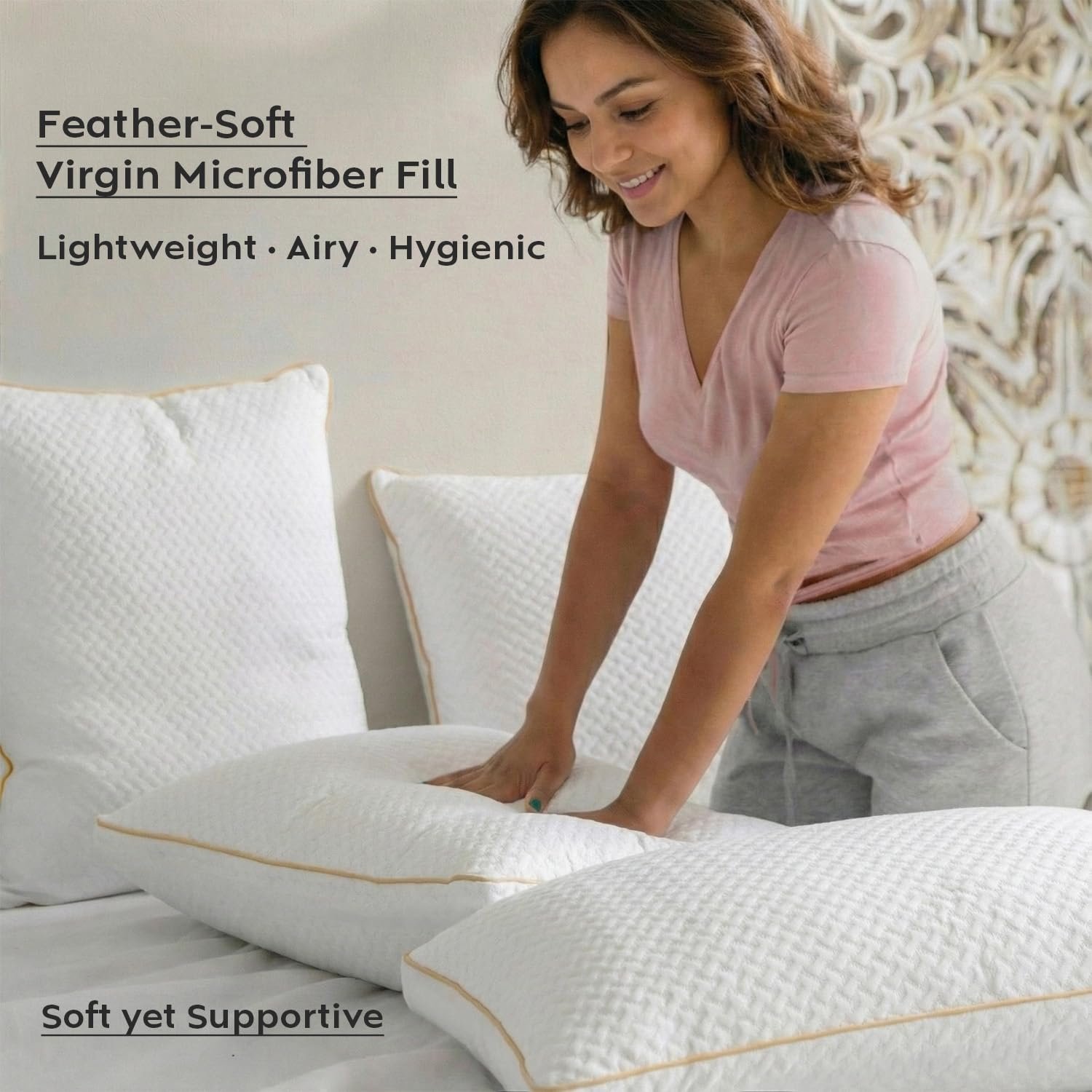 AYKA Ultimate Plush Bed Pillow Set of 4 | 100% Virgin Microfiber Filling for Neck & Shoulder Support | 17x27” Breathable Hotel Quality Pillows | Never Flat, Anti-Bacterial & Hypoallergenic | Supersoft - Image 2