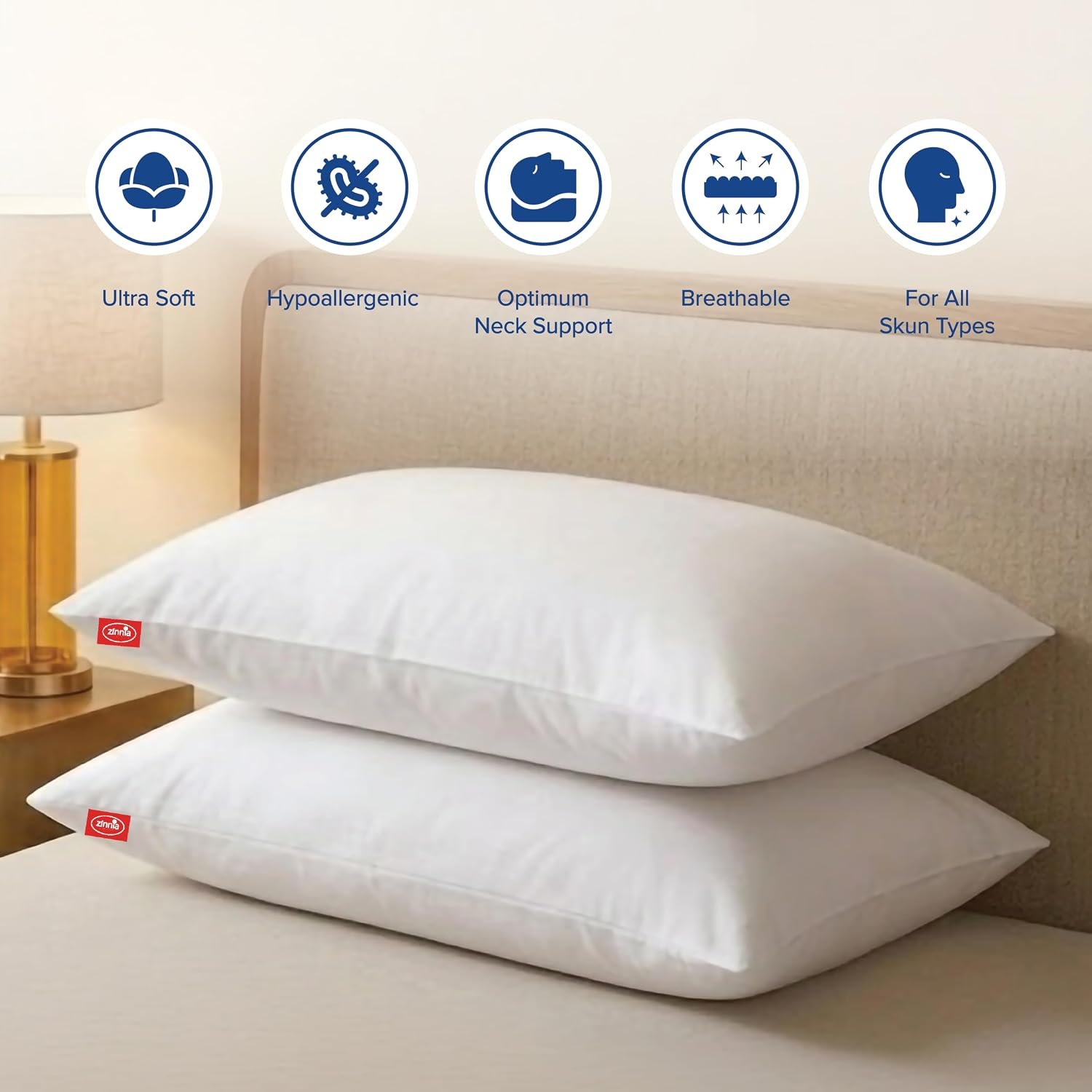 Zinnia Comfort Soft Microfiber Bed Pillows for Sleeping | White, Regular Size 16 x 24 Inches | Soft & Comfortable Set of Pillow for Home & Daily Use | Pack of 2 - Image 3