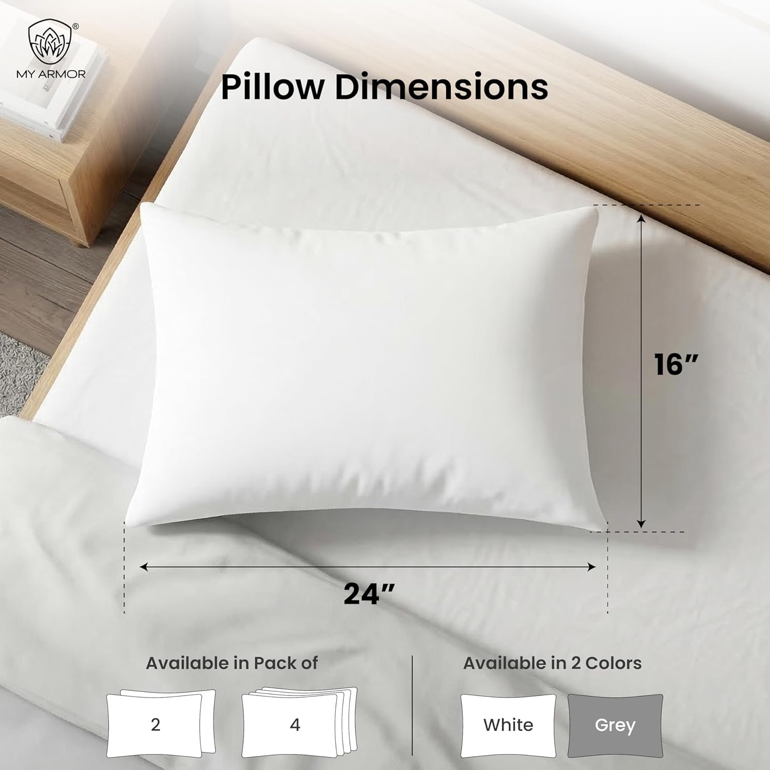 MY ARMOR Microfiber Pillows Set 2, Soft Adjustable Pillow for Sleeping - 16 x 24 Inches -White - Image 3