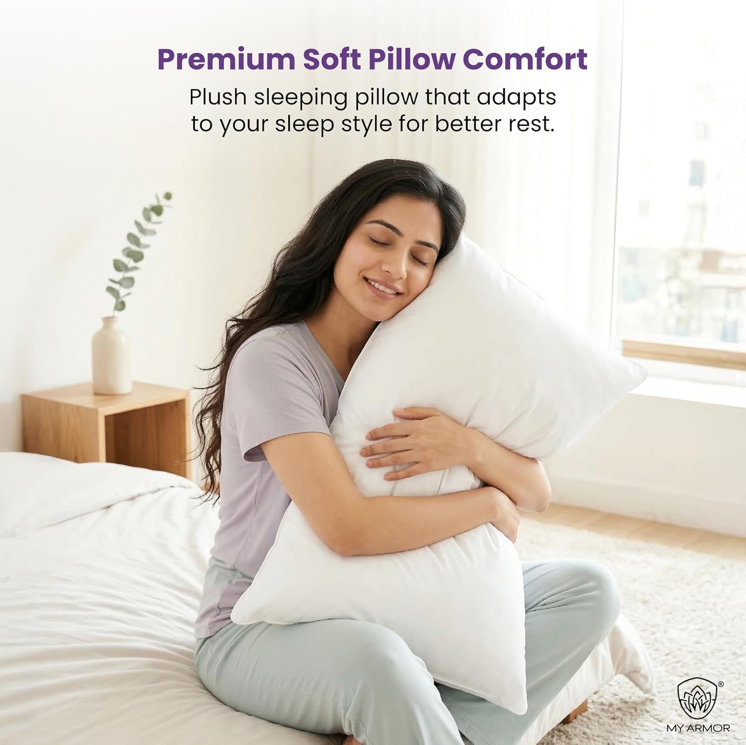 MY ARMOR Microfiber Pillows Set 2, Soft Adjustable Pillow for Sleeping - 16 x 24 Inches -White