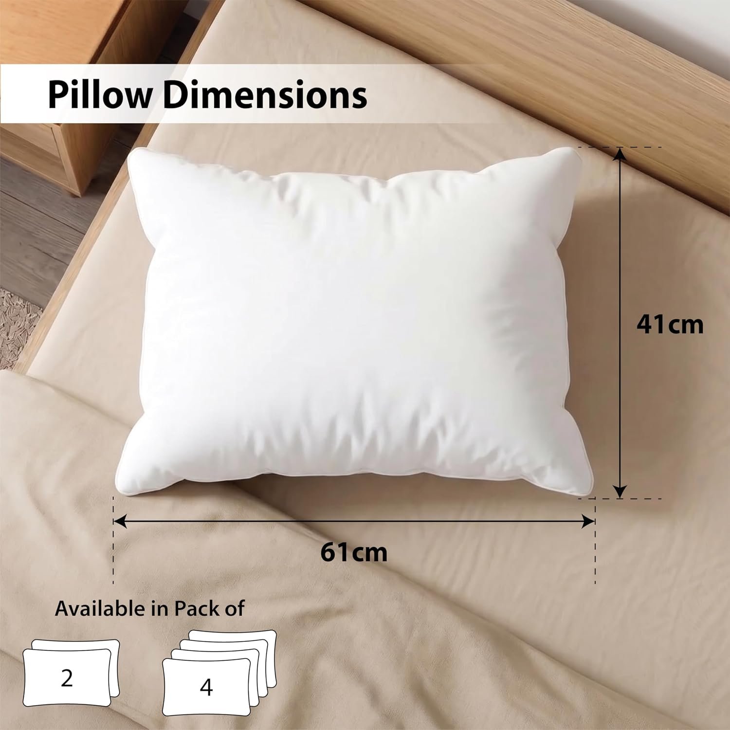 Zinnia Comfort Soft Microfiber Pillow | White | Basic Size 41 x 61 CM | Pack of 4 - Image 4