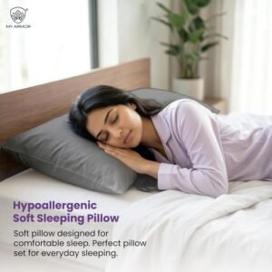 MY ARMOR Height Adjustable Microfiber Pillows Set of 2 for Sleeping - 16"x24" Standard Pillow | 6 Months Warranty | 41 x 61 cm - Grey